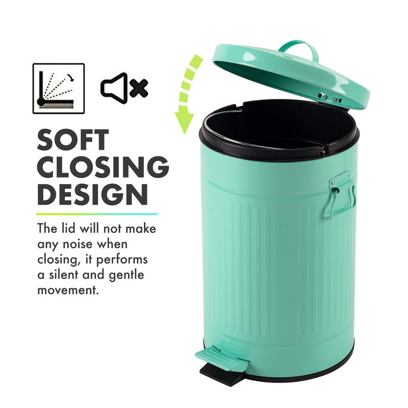 mingol Mint Green Trash Can with Lid, Turquoise Bathroom Bedroom Waste Basket Soft Close, Small Teal Garbage Can, Retro Vintage Home Office Trash Can, 12 Liter/3 Gallon, Glossy Mint Green - Image 4